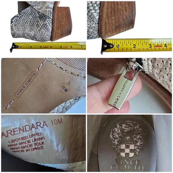 Snake Print Booties Vince Camuto Arendara Size 10 Gray Cream Leather Side Zip - Picture 7 of 12